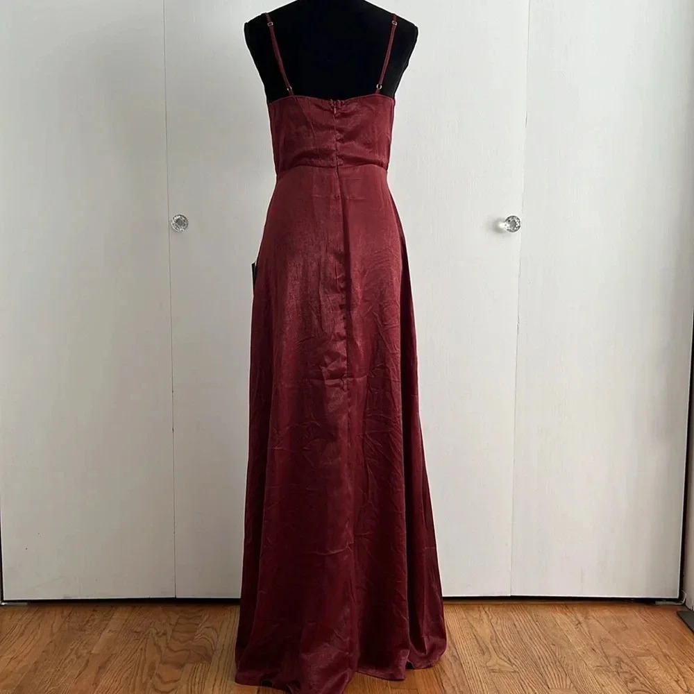 Lulu's Constantine Burgundy Satin Maxi Dress Sexy Formal Long Size S NWT - Picture 6 of 16